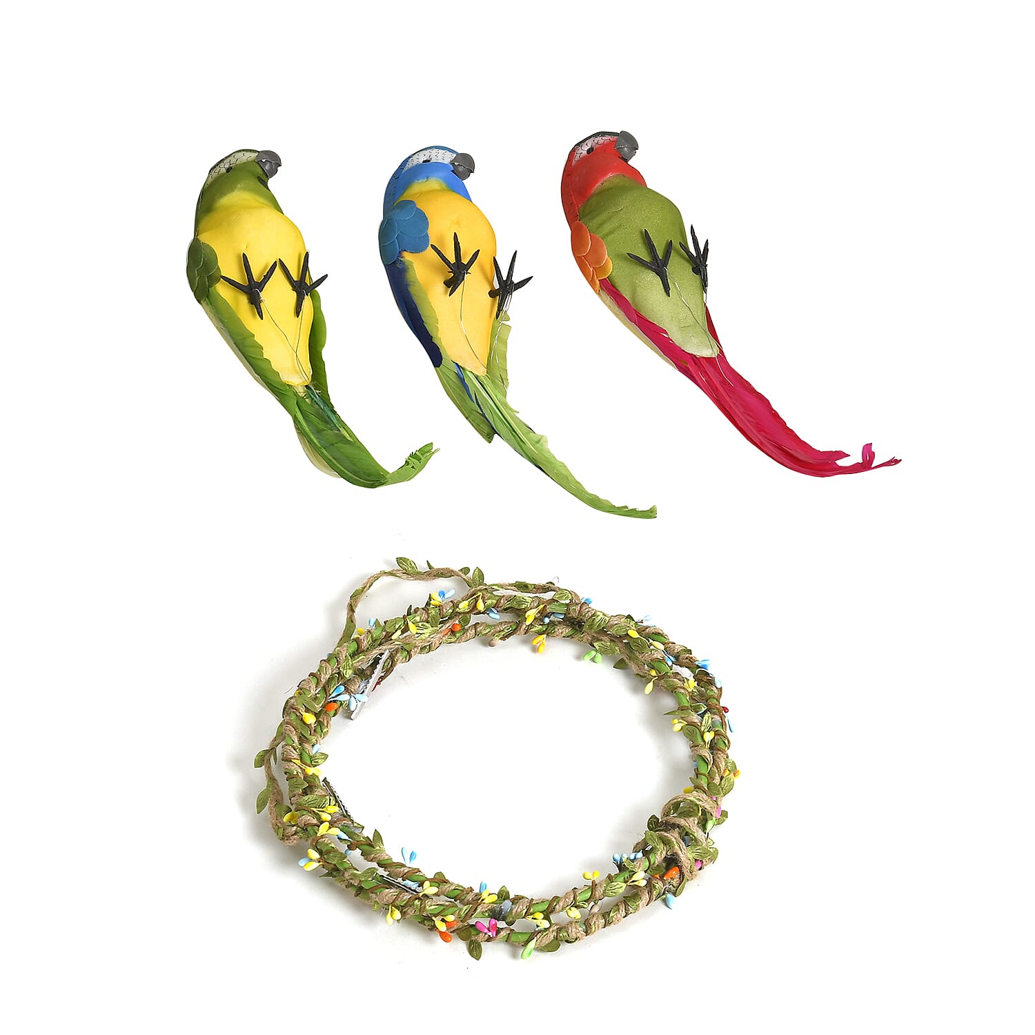 Set of 3 Hanging Parrots Perching on The Round Flower Ring (70")