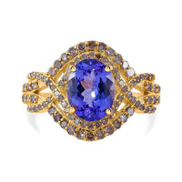 Luxoro 14K Yellow Gold Premium Tanzanite and Natural Champagne Diamond I2 Ring (Size 10.0) 2.60 ctw