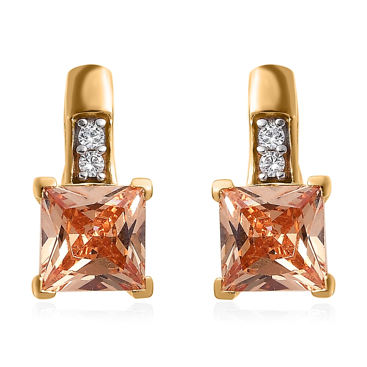 Simulated White and Champagne Color Diamond Earrings in 14K Yellow Gold Over Sterling Silver