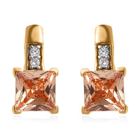 Simulated White and Champagne Color Diamond Earrings in 14K Yellow Gold Over Sterling Silver