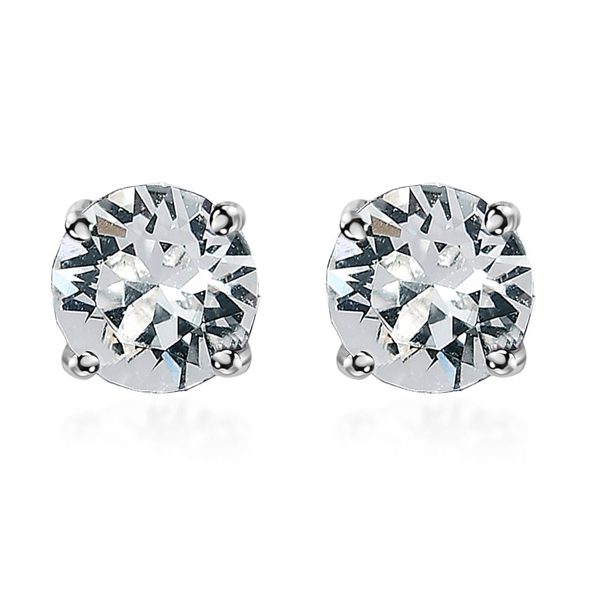 White Crystal Solitaire Stud Earrings in Platinum Over Sterling Silver