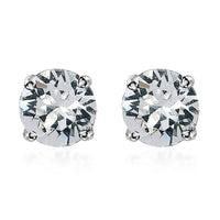 White Crystal Solitaire Stud Earrings in Platinum Over Sterling Silver