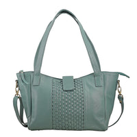 Turquoise Genuine Leather Weave Pattern Shoulder Bag (11"x4.5"x8")