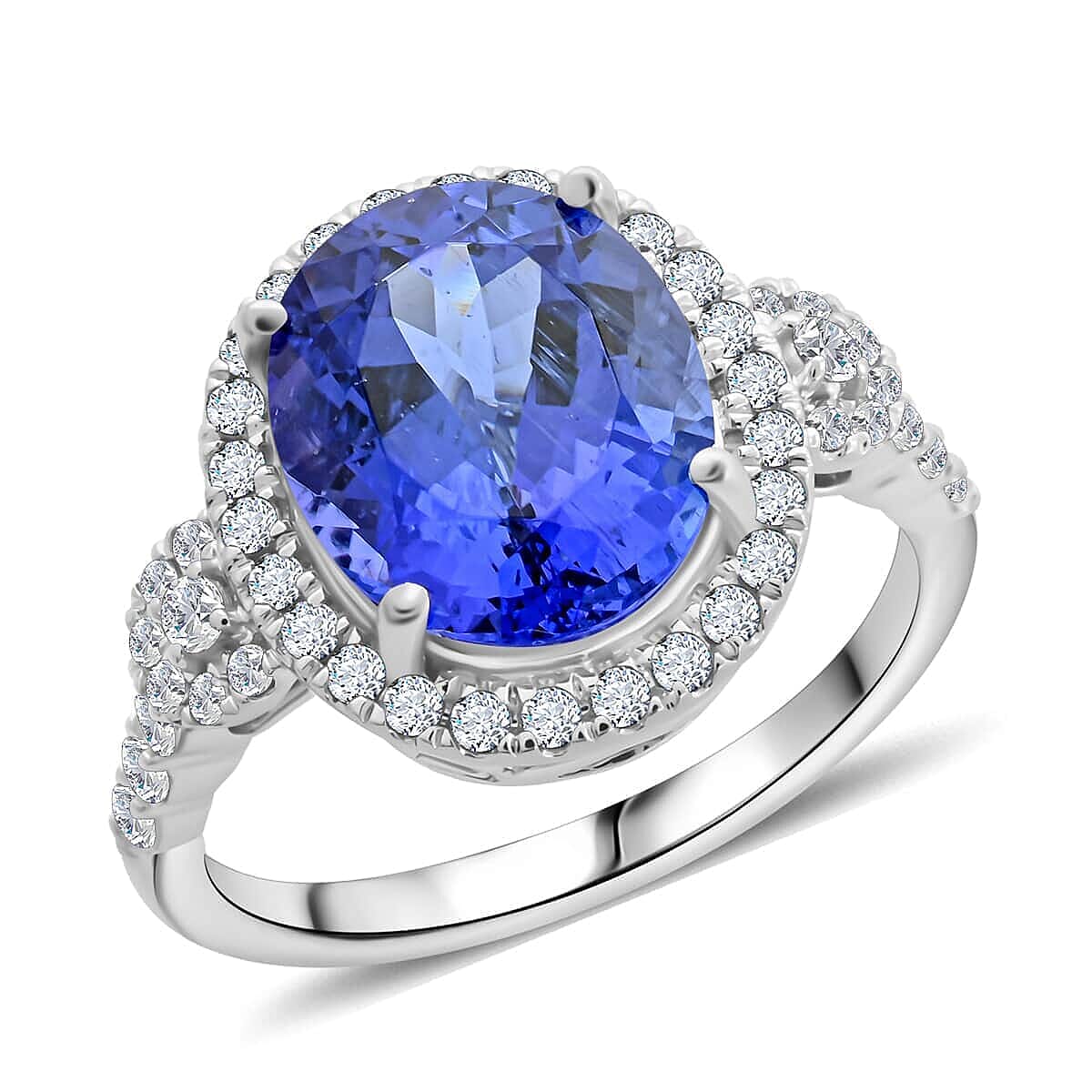 Certified & Appraised Rhapsody 950 Platinum AAAA Tanzanite and E-F VS Diamond Ring 6.25 Grams 4.75 ctw