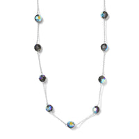 Designer Premium Austrian Crystal Station Necklace 18 Inches in Sterling Silver