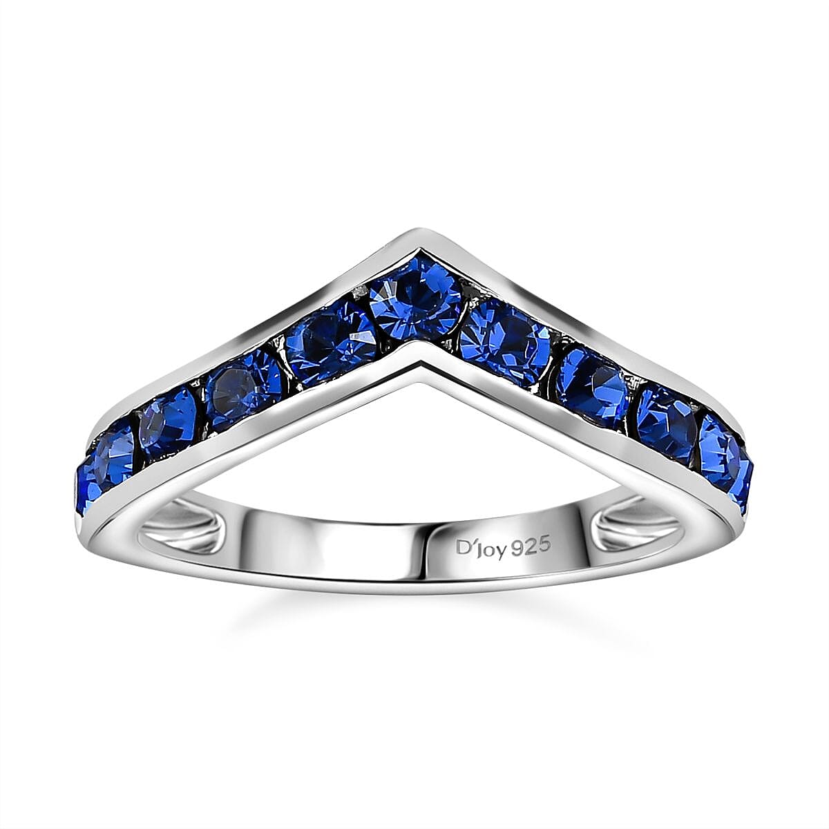 Sapphire Color Crystal Wishbone Ring in Sterling Silver (Size 10.0)