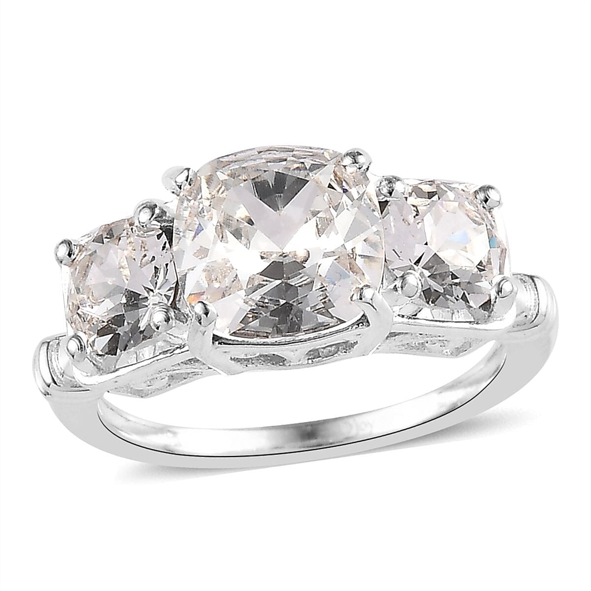 White Crystal 3 Stone Ring in Sterling Silver (Size 10)