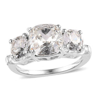 White Crystal 3 Stone Ring in Sterling Silver (Size 10)