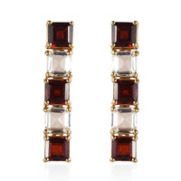 Premium Mozambique Garnet, White Topaz Stud Earrings in 18K Vermeil YG Over Sterling Silver 7.65 ctw