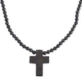 Shungite Cross Pendant with Beaded Necklace 20 Inches in Rhodium Over Sterling Silver 220.40 ctw - Sticky add to cart bar