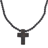 Shungite Cross Pendant with Beaded Necklace 20 Inches in Rhodium Over Sterling Silver 220.40 ctw