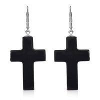 Shungite Cross Earrings in Rhodium Over Sterling Silver 39.00 ctw