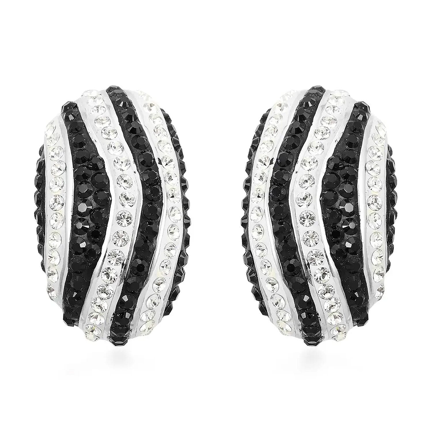 Black and White Austrian Crystal Earrings in Silvertone 3.00 ctw
