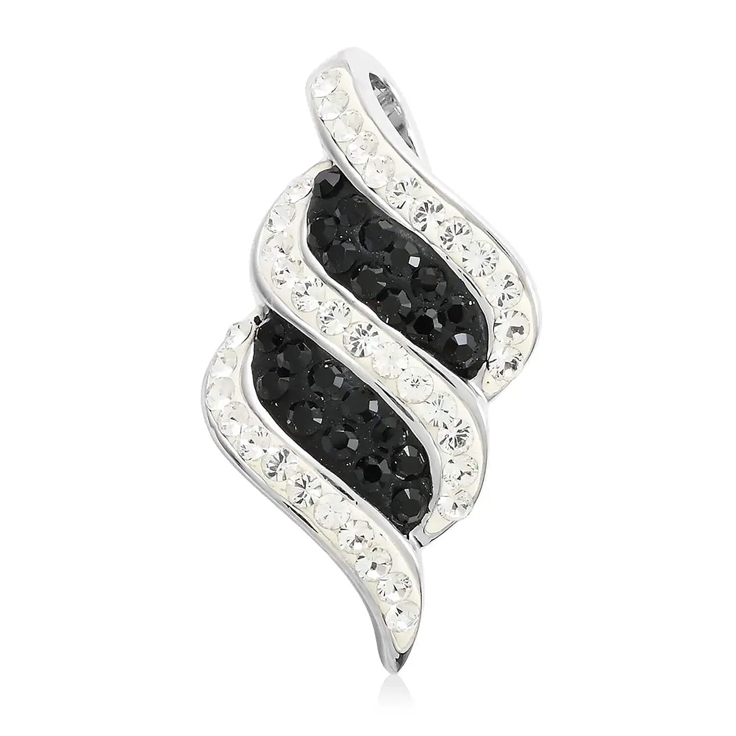 Black and White Austrian Crystal Pendant without Chain in Silvertone