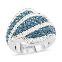 Blue and White Austrian Crystal Ring in Silvertone