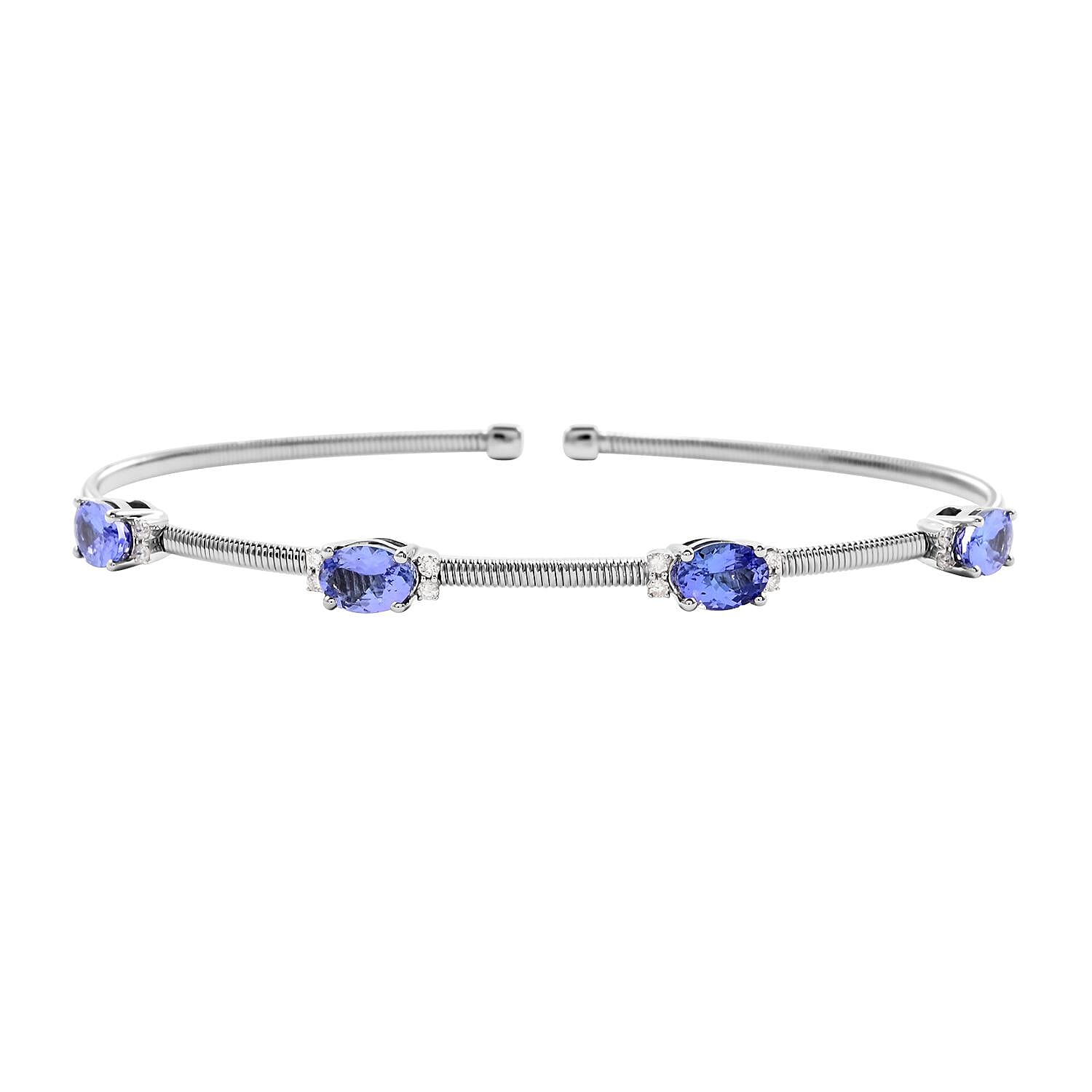 14K White Gold Tanzanite and Diamond Cuff Bracelet (7.50 in) 4 Grams 2.35 ctw
