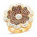 White and Champagne Color Austrian Crystal Floral Ring in Goldtone (Size 7.0) - Sticky add to cart bar