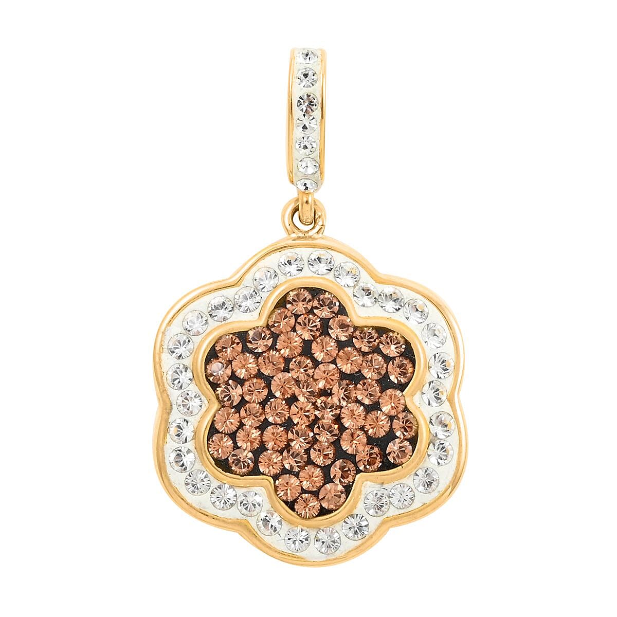 White and Champagne Color Austrian Crystal Pendant without Chain in Goldtone