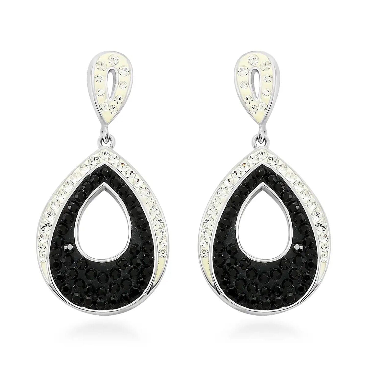 White and Black Color Austrian Crystal Earrings in Silvertone