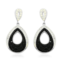 White and Black Color Austrian Crystal Earrings in Silvertone
