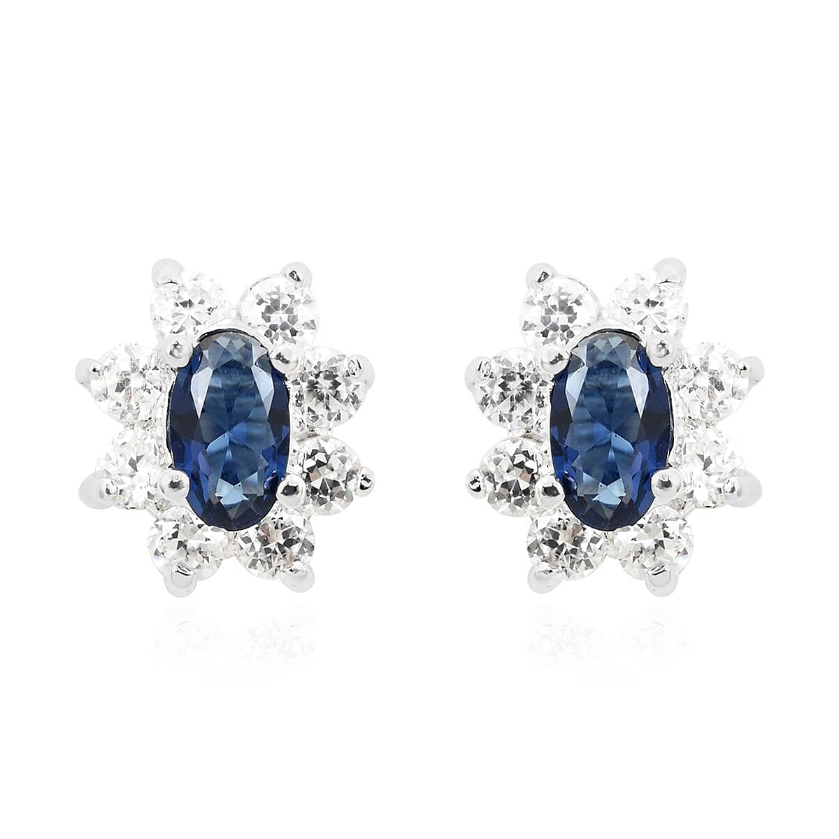 Simulated Blue and White Color Diamond Earrings in Silvertone