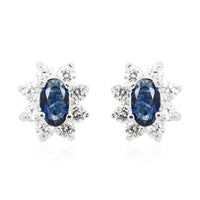 Simulated Blue and White Color Diamond Earrings in Silvertone