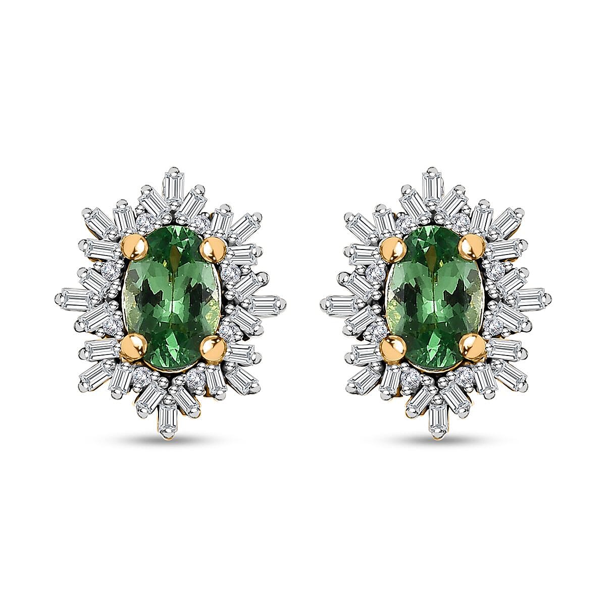 Tsavorite Garnet and Diamond Snowflake Stud Earrings in Vermeil Yellow Gold Over Sterling Silver 1.30 ctw