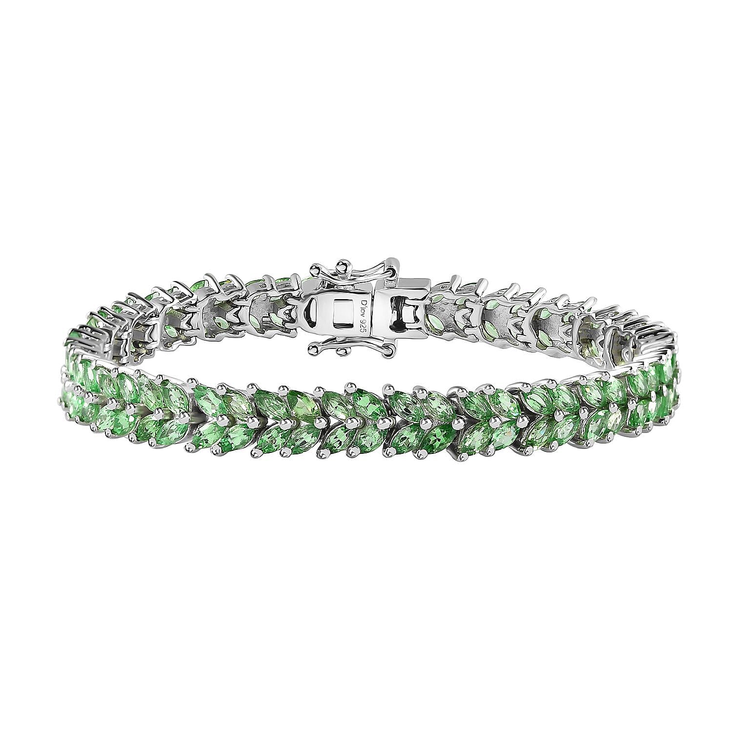 Premium Tsavorite Garnet 2 Row Bracelet in Platinum Over Sterling Silver (6.50 In) 8.90 ctw