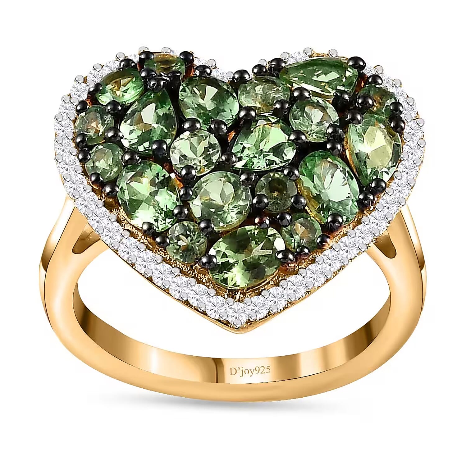 Premium Tsavorite Garnet and Moissanite Heart Ring in Vermeil Yellow Gold Over Sterling Silver (Size 10.0) 2.50 ctw
