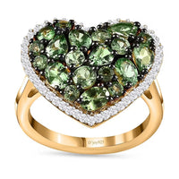 Premium Tsavorite Garnet and Moissanite Heart Ring in Vermeil Yellow Gold Over Sterling Silver (Size 10.0) 2.50 ctw