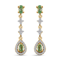 Tsavorite Garnet and White Zircon Dangling Earrings in Vermeil Yellow Gold Over Sterling Silver 1.50 ctw