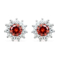 Simulated Red and White Diamond Halo Stud Earrings in Silvertone - Sticky add to cart bar