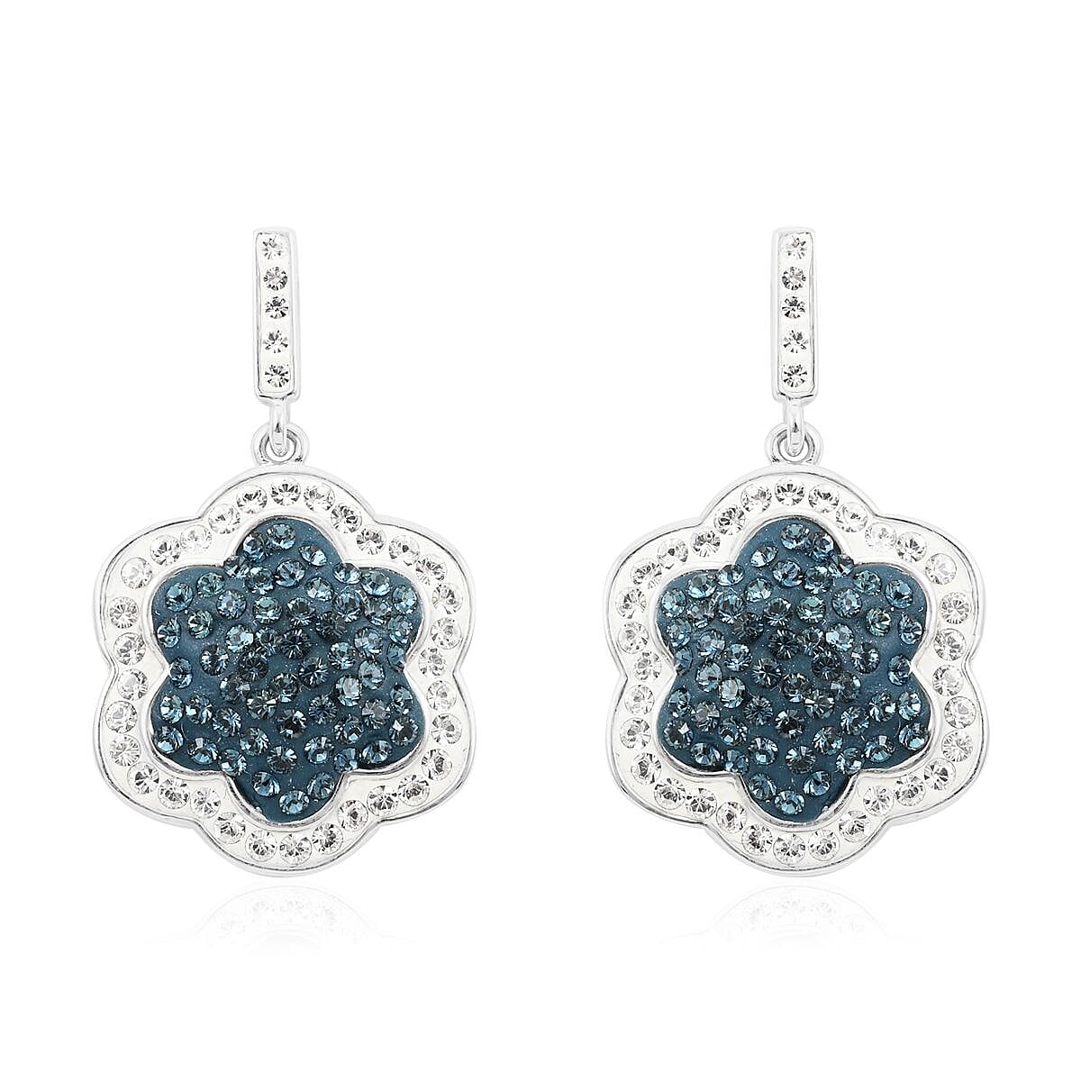 Blue and White Austrian Crystal Earrings in Silvertone