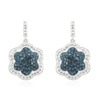 Blue and White Austrian Crystal Earrings in Silvertone