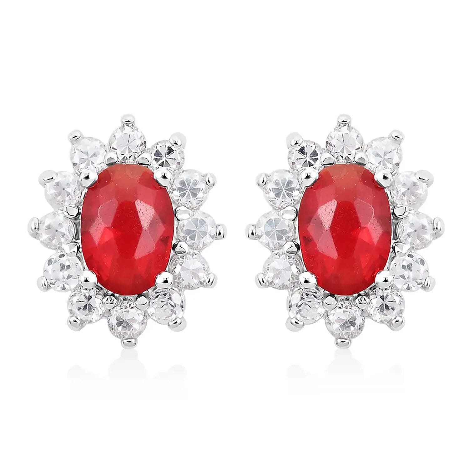 Simulated Red and White Diamond Earrings in Silvertone