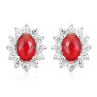 Simulated Red and White Diamond Earrings in Silvertone