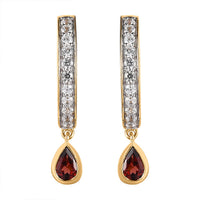Premium Mozambique Garnet, White Zircon J Hoop Earrings in 18K Vermeil YG Over Sterling Silver 2.10 ctw