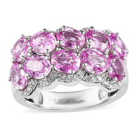 Premium Madagascar Pink Sapphire and White Zircon 4.65 ctw Ring in Rhodium Over Sterling Silver (Size 6.0)