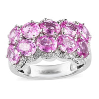 Premium Madagascar Pink Sapphire and White Zircon 4.65 ctw Ring in Rhodium Over Sterling Silver (Size 7.0)