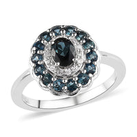Premium Monte Belo Indicolite, White Zircon Ring in Rhodium Over Sterling Silver (Size 7.0) 1.00 ctw