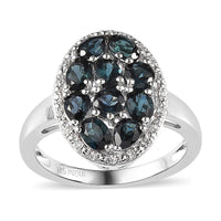 Premium Monte Belo Indicolite, White Zircon Ring in Rhodium Over Sterling Silver (Size 6.0) 1.75 ctw