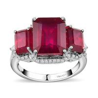 Niassa Ruby (FF), White Zircon Trilogy Ring in Platinum Over Sterling Silver (Size 7.0) 11.00 ctw
