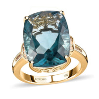Luxoro 10K Yellow Gold Premium Teal Fluorite, White Sapphire Ring (Size 10.0) (4.30 g) 12.35 ctw