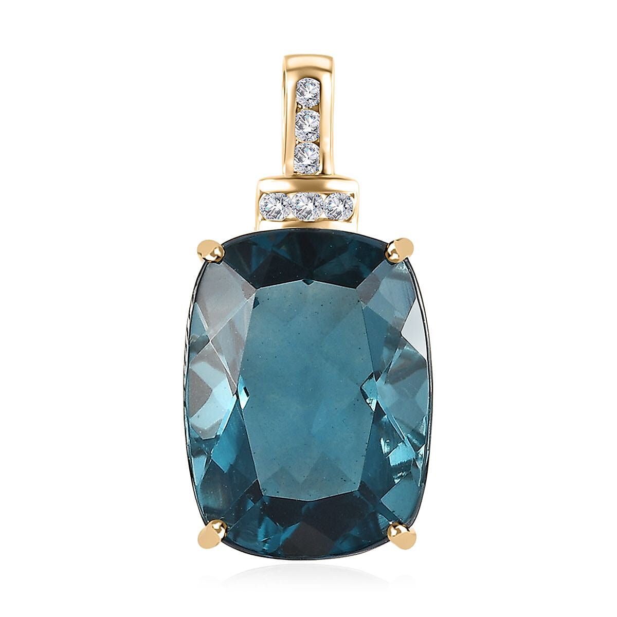 Luxoro 10K Yellow Gold Premium Dean Teal Fluorite (IR) and White Sapphire Pendant 12.20 ctw