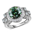 Green Moissanite and Moissanite Halo Ring in Platinum Over Sterling Silver (Size 10.0) 3.30 ctw - Sticky add to cart bar