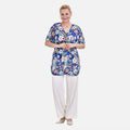 Tamsy Blue Paisley Floral Vneck Top with Kimono Style Arm - One Size Fits Most - Sticky add to cart bar