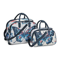Set of 2 Beige with Butterfly Travel Bag - Large Wheeled Rolling Duffel Bag (21.2"x12.9"x14") and Small Duffel Bag (16"x7.9"x10.6")