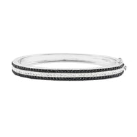 Black Austrian Crystal Bangle Bracelet in Silvertone (7.50 In) 4.13 ctw