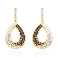 Champagne and White Austrian Crystal Earrings in 14K Gold Over