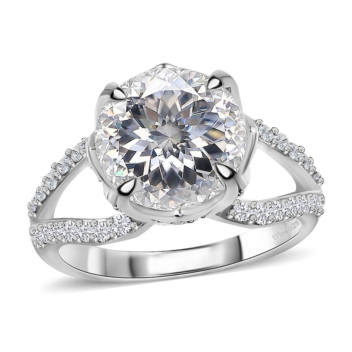 Moissanite Split Shank Ring in Platinum Over Sterling Silver (Size 10.0) 4.80 ctw